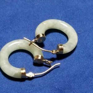 14K gold genuine light green jade earrings